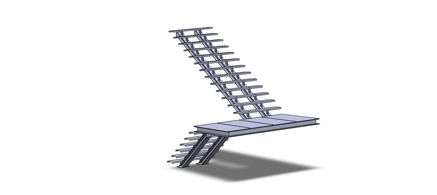 Modelo 3D de escada interior com patamar intermédio