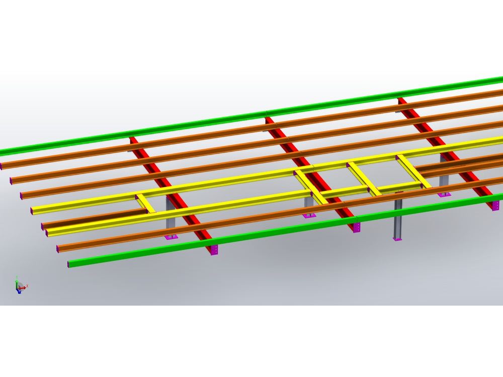 Modelo 3D da grelha de vigas do piso técnico